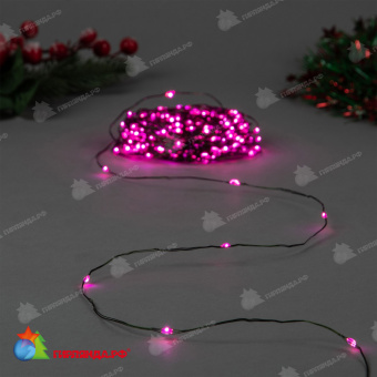 Гирлянда светодиодная "Роса", 20м. 200 LED. Розовый свет. Провод зеленый. 10-3811