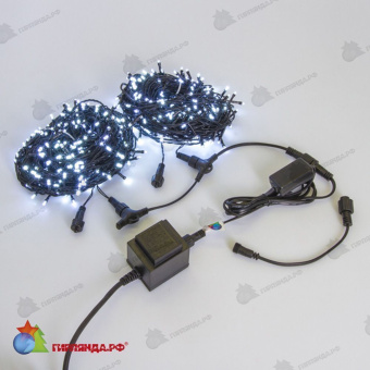 Гирлянда на деревья, спайдер, Луч 2, 2х25м., 50м., 500 LED, 220/24B., холодный белый, с мерцанием Синий, черный ПВХ провод. 05-1911