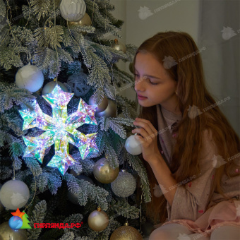 Светильник декоративный «Снежинка», на батарейках 100 LED. Белый свет. Цвет корпуса радужный. 10-3862