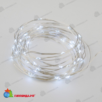 Гирлянда светодиодная «Роса» с пробкой на батарейках 3*LR44(в/к), 2м. 20 LED. Белый свет. Провод медный. 10-3833
