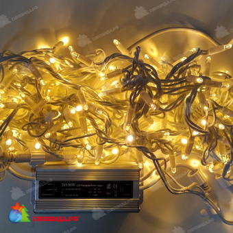 Гирлянда Нить 20 м, 200 LED, теплый белый, с мерцанием, белый резиновый провод. низковольтная 24В. 13-2096_2