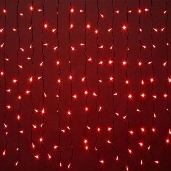 Гирлянда светодиодный занавес, 2х6м., 1200 LED, красный, без мерцания, прозрачный ПВХ провод. 07-3346