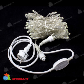 Гирлянда Нить 10 м., 100 LED, теплый белый, с мерцанием, прозрачный провод (ПВХ), с защитным колпачком. 03-3833