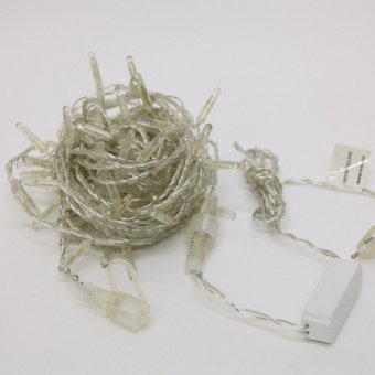 Гирлянда Нить, 10м., 100 LED, теплый белый, без мерцания, прозрачный ПВХ провод с защитным колпачком. 05-1975