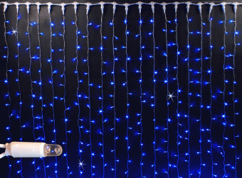 Гирлянда светодиодный занавес, 2х3м., 600 LED, синий, с мерцанием, белый ПВХ провод с защитным колпачком. 07-3341