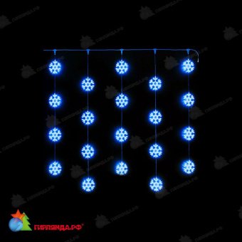 Гирлянда светодиодный занавес Снежинки 2х2м., 20 LED, синий, прозрачный провод. 07-3570