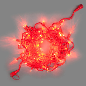 Гирлянда Нить 10 м., 100 LED, красный, с мерцанием, красный резиновый провод, с защитным колпачком. 16-1050