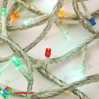 Гирлянда Нить 10 м., 200 LED, мульти, с эффектом бегущий огонь, контроллер, прозрачный провод (силикон), 24В. 04-3417
