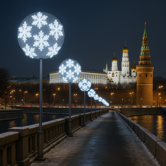 Светодиодная Снежинка 20 см, 54 светодиодов, с динамикой, с креплением. Холодный Белый. ПВХ. 24В. IP54, 50-3559