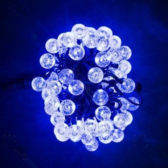 Гирлянда нить с насадками ШАРИКИ D23мм, 10м., 100 LED, Синий, черный ПВХ провод. 04-3202