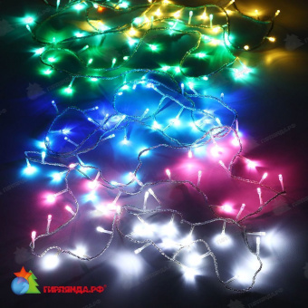 Гирлянда Нить 10 м., 200 LED, мульти, с эффектом бегущий огонь, контроллер, прозрачный провод (силикон), 24В. 04-3417