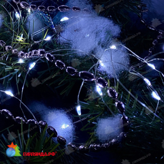Гирлянда светодиодная "Роса" на батарейках, 2м. 20 LED. Белый свет. Провод медный. 10-3830