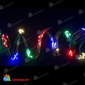 Светодиодная гирлянда "Роса", 2 м., 10 нитей, 200 LED, мульти, зеленый провод. 03-3823