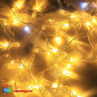 Гирлянда Нить 10 м., 100 LED, Теплый Белый, с мерцанием Холодный Белый, прозрачный ПВХ провод с защитным колпачком, 220В, 06-3159