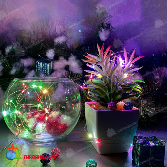 Светодиодная гирлянда "Роса", 5 м., 50 LED, RGB, пульт ДУ, прозрачный провод. 10-3745.