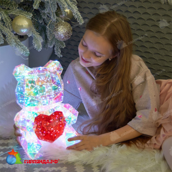 Светильник декоративный «Мишка с сердцем», с USB проводом. 200 LED. Белый свет. Цвет корпуса радужный. 10-3857