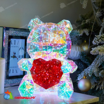 Светильник декоративный «Мишка с сердцем», с USB проводом. 200 LED. Белый свет. Цвет корпуса радужный. 10-3857