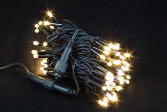 Гирлянда Нить 10 м., 100 LED, теплый белый, с мерцанием хол.белый, черный резиновый провод (Каучук), с защитным колпачком. 03-4808