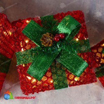 Светодиодная фигура текстиль "Подарки красные с зеленой лентой" 15х20х25 см, теплый белый. 12-1518