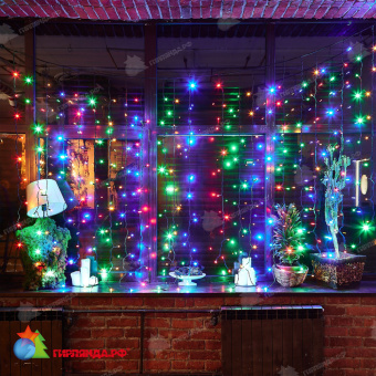Гирлянда светодиодный занавес 3х2 м., 240 LED, мульти, с мерцанием, черный резиновый провод (Каучук), с защитным колпачком. 10-3716.