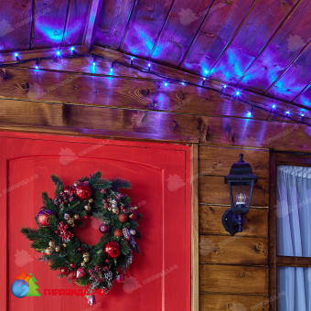 Гирлянда Нить 10 м., 120 LED, синий, с мерцанием, черный резиновый провод (Каучук), с защитным колпачком. 10-3789
