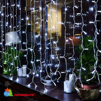 Гирлянда светодиодный занавес 3х2 м., 240 LED, холодный белый, с мерцанием, белый резиновый провод (Каучук), с защитным колпачком. 10-3725.