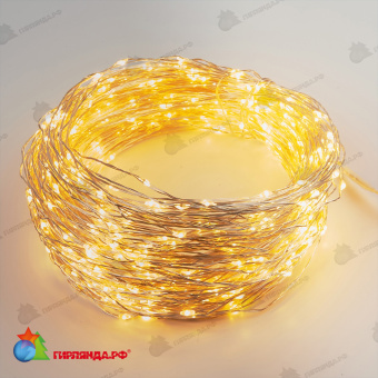Гирлянда светодиодная "Роса", 100м. 1000 LED. Теплый белый свет. Пульт ДУ (в/к). Провод прозрачный. 10-3625