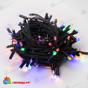 Гирлянда Нить 10 м., 120 LED, мульти, с мерцанием, черный резиновый провод (Каучук), с защитным колпачком. 10-3737.
