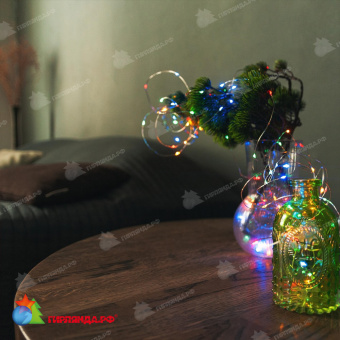 Гирлянда светодиодная, 10м. 100 LED. RGB свет. Пульт ДУ (в/к). Провод прозрачный. 10-3619