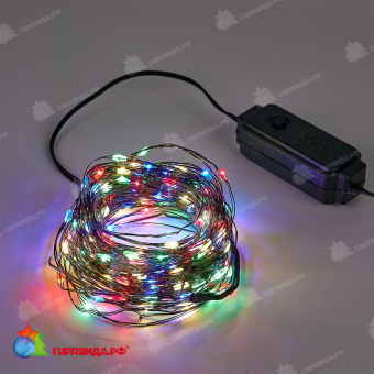 Гирлянда светодиодная "Роса", 20м. 200 LED. Разноцветный свет. Провод зеленый. 10-3810