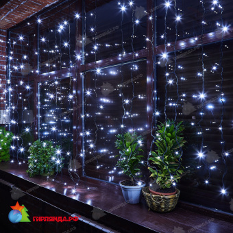 Занавес светодиодный с эффектом мерцания, 3х2м. 384 LED. Белый свет. Провод черный. 10-3845