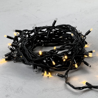 Гирлянда Нить, 10м., 75 LED, Тепло-Белый, с мерцанием каждого диода Теплый Белый, черный провод (каучук). 04-4307