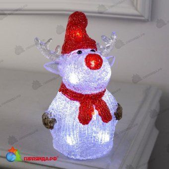 Светодиодная фигура акрил "Оленёнок в красной шапке" 25х7х7см 10 LED, на батарейках, холодный белый. 12-1537