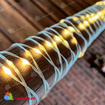 Гирлянда светодиодная "Полоса", 10м. 100 LED. Теплый белый свет. Провод прозрачный. 10-3618