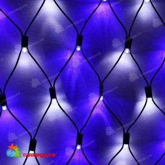 Светодиодная сетка 2х1.5 м., 288 LED, бело-синий, без мерцания, черный резиновый провод (Каучук), с защитным колпачком. 10-3709.