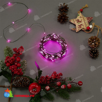 Гирлянда светодиодная "Роса", 20м. 200 LED. Розовый свет. Провод зеленый. 10-3811