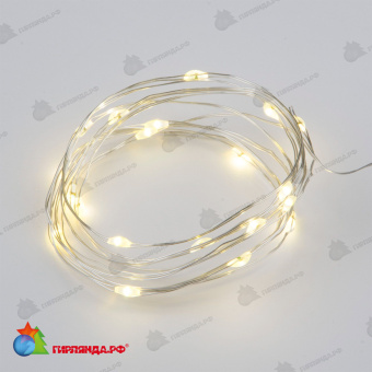 Гирлянда светодиодная «Роса» с пробкой на батарейках 3*LR44(в/к), 2м. 20 LED. Теплый белый свет. Провод медный. 10-3832