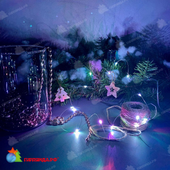 Светодиодная гирлянда "Роса", 2 м., 20 LED, RGB, пульт ДУ, прозрачный провод. 10-3744.
