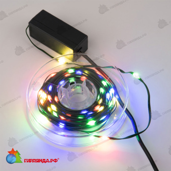 Гирлянда светодиодная "Полоса", 10м. 100 LED. Разноцветный свет. Провод зеленый. 10-3614