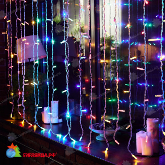 Гирлянда светодиодный занавес 3х2 м., 240 LED, мульти, с мерцанием, белый резиновый провод (Каучук), с защитным колпачком. 10-3722.