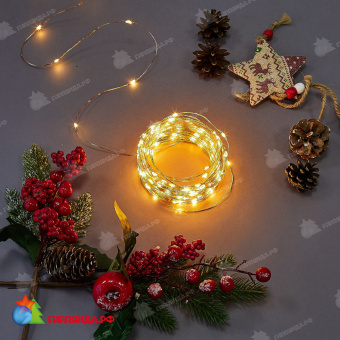 Гирлянда светодиодная "Роса", 20м. 200 LED. Янтарный свет. Провод прозрачный. 10-3814