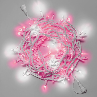 Гирлянда Нить 10 м., 100 LED, розовый, с мерцанием, белый резиновый провод, с защитным колпачком. 16-1047