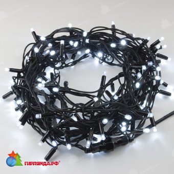 Гирлянда Нить 10 м., 120 LED, холодный белый, с мерцанием, черный резиновый провод (Каучук), с защитным колпачком. 10-3738.