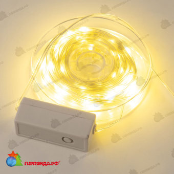 Гирлянда светодиодная "Полоса", 10м. 100 LED. Теплый белый свет. Провод прозрачный. 10-3618