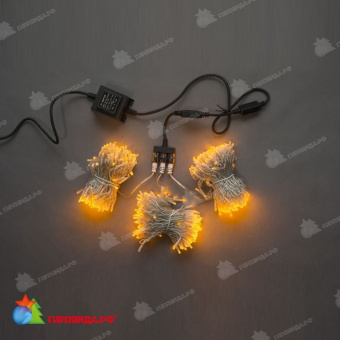 Гирлянда на деревья, спайдер, 3х20м, 60м, 600 LED, 24B, желтый, с мерцанием Желтый, прозрачный ПВХ провод. 11-1078