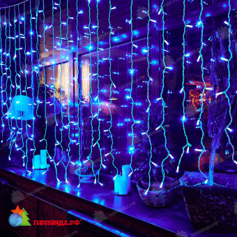 Гирлянда светодиодный занавес 3х2 м., 240 LED, синий, с мерцанием, белый резиновый провод (Каучук), с защитным колпачком. 10-3720.