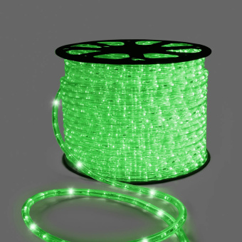 Светодиодный дюралайт LED, 2-х проводной, зеленый, с мерцанием, кратность резки 1 метр, диаметр 13 мм, 220В, 100 м. 16-1198