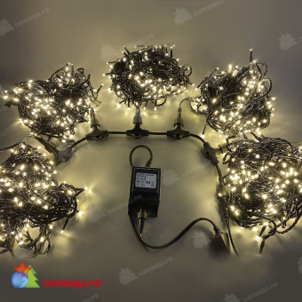 Гирлянда на деревья, спайдер, Луч, 5х20, 100м, 1000 LED, 24B, теплый белый, c мерцанием, черный ПВХ провод. 06-3100-2