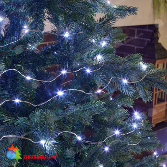Гирлянда светодиодная "Роса", 100м. 1000 LED. Белый свет. Пульт ДУ (в/к). Провод прозрачный. 10-3626