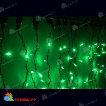Гирлянда светодиодный занавес 2х6 м., 1425 LED, зеленый, с мерцанием, контроллер, черный ПВХ провод (Без колпачка). 11-1117